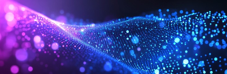 Poster - a purple and blue neon wave background visualizes computer virtual reality. 3d rendering of the scen