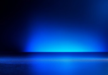 Poster - A blue gradient abstract background of an empty blue room in 3D with a spotlight on it.