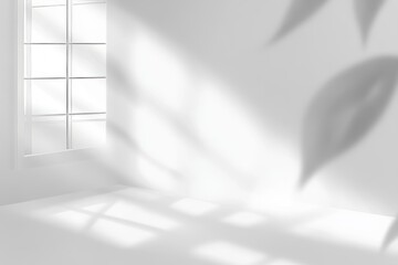 Poster - Product presentation with abstract white studio background. Shadows from the window. Display product with blurred backdrop.