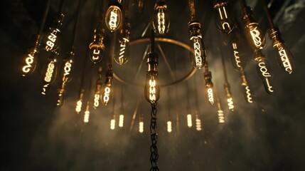 Poster - Vintage Light Bulbs Hanging In A Row.