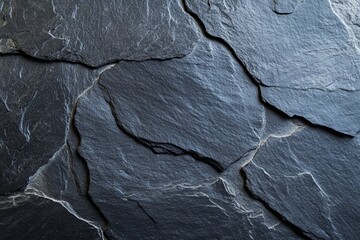 Poster - Natural black stone wall background with dark grey black slate texture.