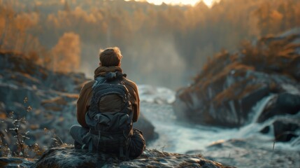 Sticker - Man Enjoying Nature at Sunrise