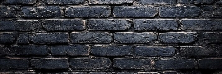 Poster - A panorama of black brick walls that are not plastered in the background. The brick texture is black.