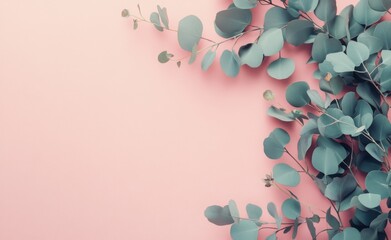 Wall Mural - Background and eucalyptus leaves, minimalistic, clean image for backgrounds, posters, and cards. Copy space.