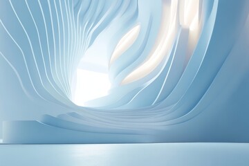 Poster - Stock image of a futuristic geometric background with textured 3D wall in light blue and white.