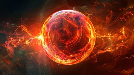 Canvas Print - Abstract fiery sphere with swirling energy.