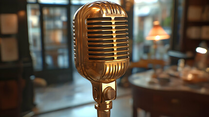 Vintage Gold Microphone Recording Studio Retro Music