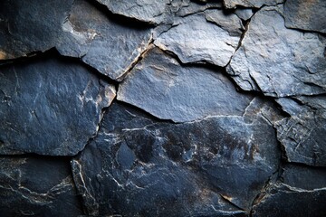 Poster - An elegant black stone wall against a dark grey black slate texture in high resolution.