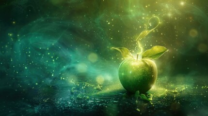 Canvas Print - Green apple with magical glow.