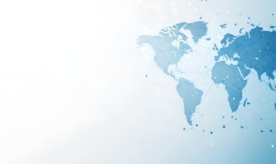 A light blue background with a digital world map and global network connections, representing the concept of international business or connectivity, Ai
