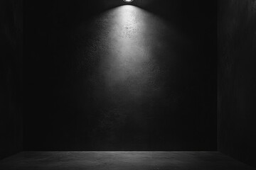 Poster - An empty studio with a concrete floor and smoke in a black background.