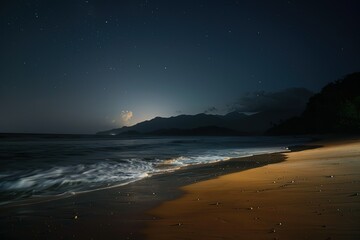 Wall Mural - a beach at night with the moon in the sky