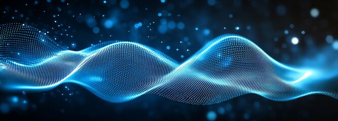 Poster - Points falling from infinity on an abstract blue background. Big data stream. 3D rendering.