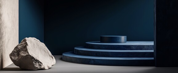 Poster - 3D rendering of terrazzo podium on black background