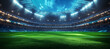 © The Pixel Store - A large stadium with bright lights and green grass, full of cheering fans, Ai