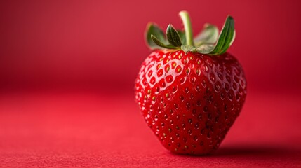 Sticker - Fresh Ripe Strawberry on Red Background