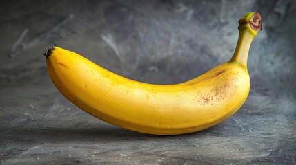 Poster - Close up of a single ripe yellow banana on a gray surface.