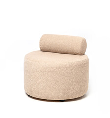 A soft, stylish beige pouf chair with a back on a white background. Relax lounge chair 