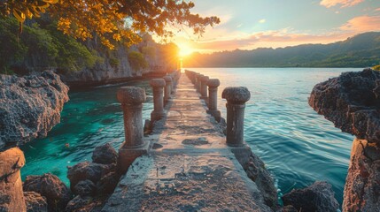 Poster - Sunset Pier over Crystal Waters