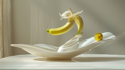 Canvas Print - A Still Life Featuring a Banana and a Lemon.