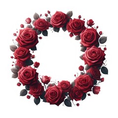 Wall Mural - Frame made from red rose flowers on white background. Love and passion.