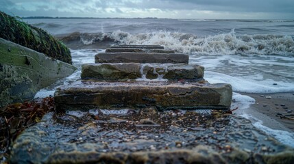 Canvas Print - Stormy Coastal Steps Leading to the Sea