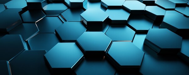 Poster - The hexagonal dark blue navy background texture placeholder is designed to be used as a backdrop in three dimensional renderings and illustrations.