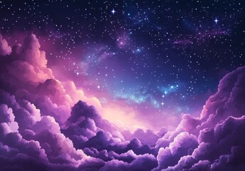 Poster - A purple abstract background with a glowing milky way galaxy and planets.