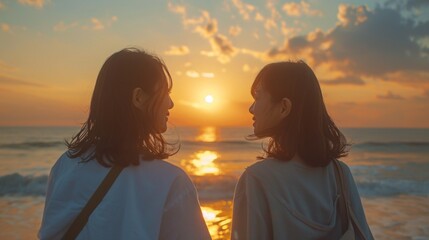 Two people at sunset on a beach