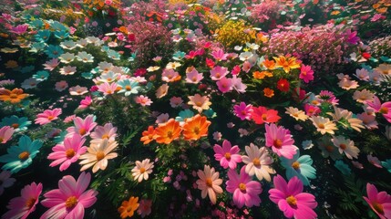 Sticker - Colorful flower field in summer.