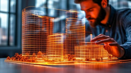 Poster - University lecturer using a 3D hologram to teach architectural design principles Stock Photo with copy space