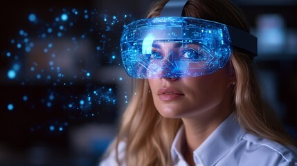 Poster - University lecturer using a 3D hologram to teach architectural design principles Stock Photo with copy space
