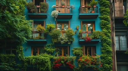 Wall Mural - Colorful Urban Balcony Garden