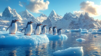 Aufkleber - A group of penguins are standing on a large ice block in the ocean