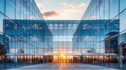 Sticker - Modern Glass Building at Sunset