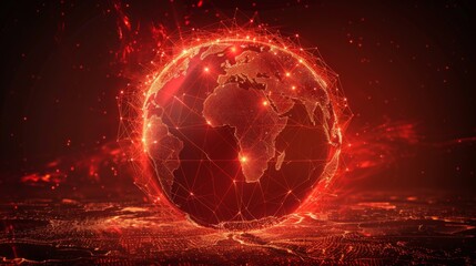 Canvas Print - Digital Earth with Futuristic Red Network Connection