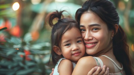 Wall Mural - Mother and Daughter Embrace in Natural Setting