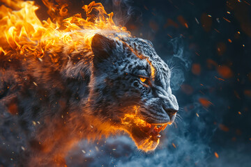 Poster - A lion in fire with its mouth open