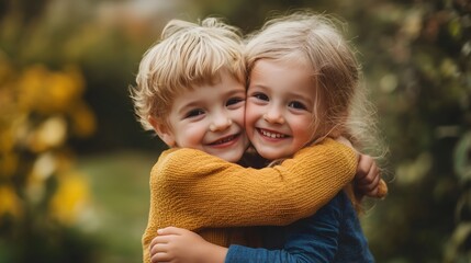 portrait of children hugging and smiling