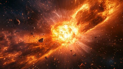 Wall Mural - cosmic explosion with bright light rays and space debris