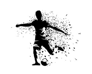 Poster - Football, soccer player, isolated vector silhouette with dispersion effect