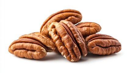 Wall Mural - A cluster of pecan nuts arranged on a white background.