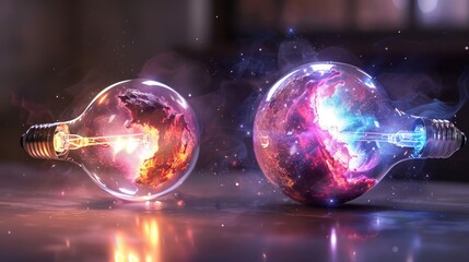 Wall Mural - Galaxy Inside Light Bulbs.