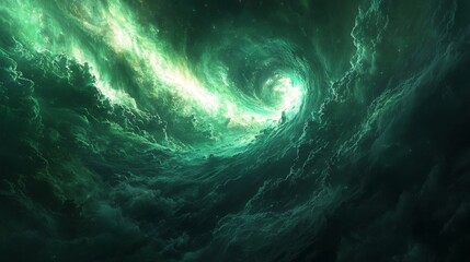 Wall Mural - Exoplanet Atmosphere : Close-up of a thick, swirling atmosphere of an exoplanet, with vibrant auroras