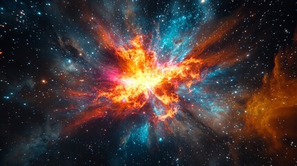 Wall Mural - explosion of a distant star in a vibrant, colorful nebula
