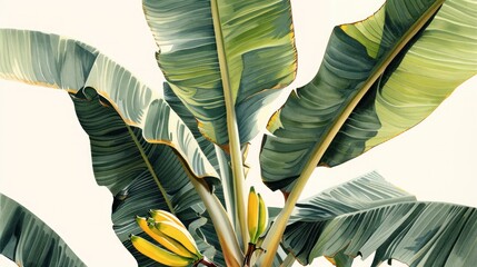 Poster - Banana Tree Leaves with Fruit.