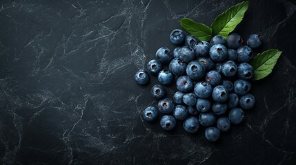 Wall Mural - Fresh Blueberry on Stylish Black Background - Top View Flat Lay Concept