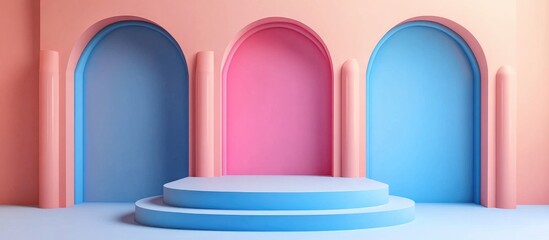 Poster - 3D Podium Design in Pink and Blue Hues