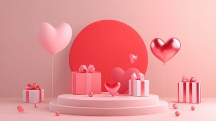 Aufkleber - 3D abstract podium representing a love concept for displaying gifts and items 3D illustration