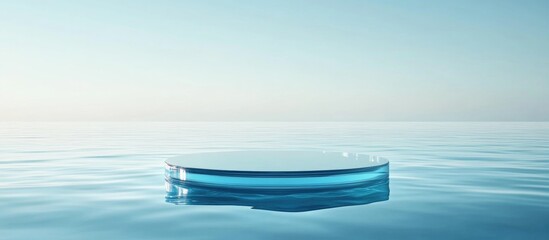 Aufkleber - 3D blue glass display podium on water with a light blue backdrop Realistic rendering for product presentation Minimalist illustration